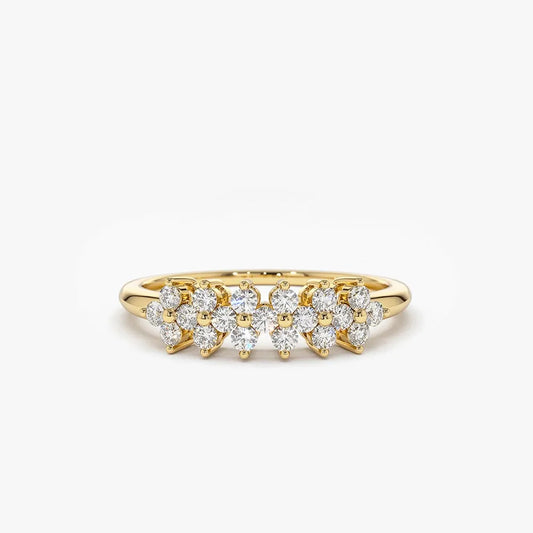 14k Gold Round Diamond Cluster Ring 0.57 ctw Prong Setting