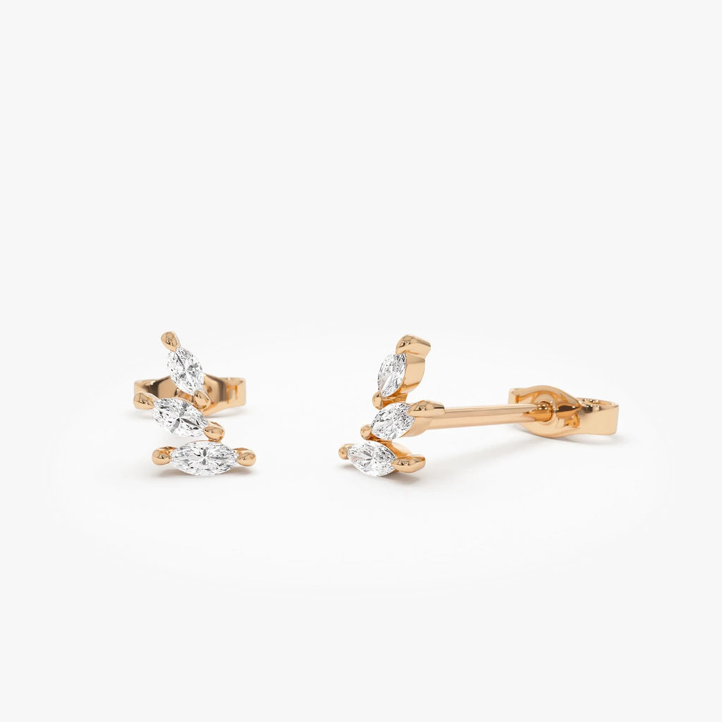 14k Gold Diamond Marquise Cut Mini Ear Climber Earrings 0.20 ctw