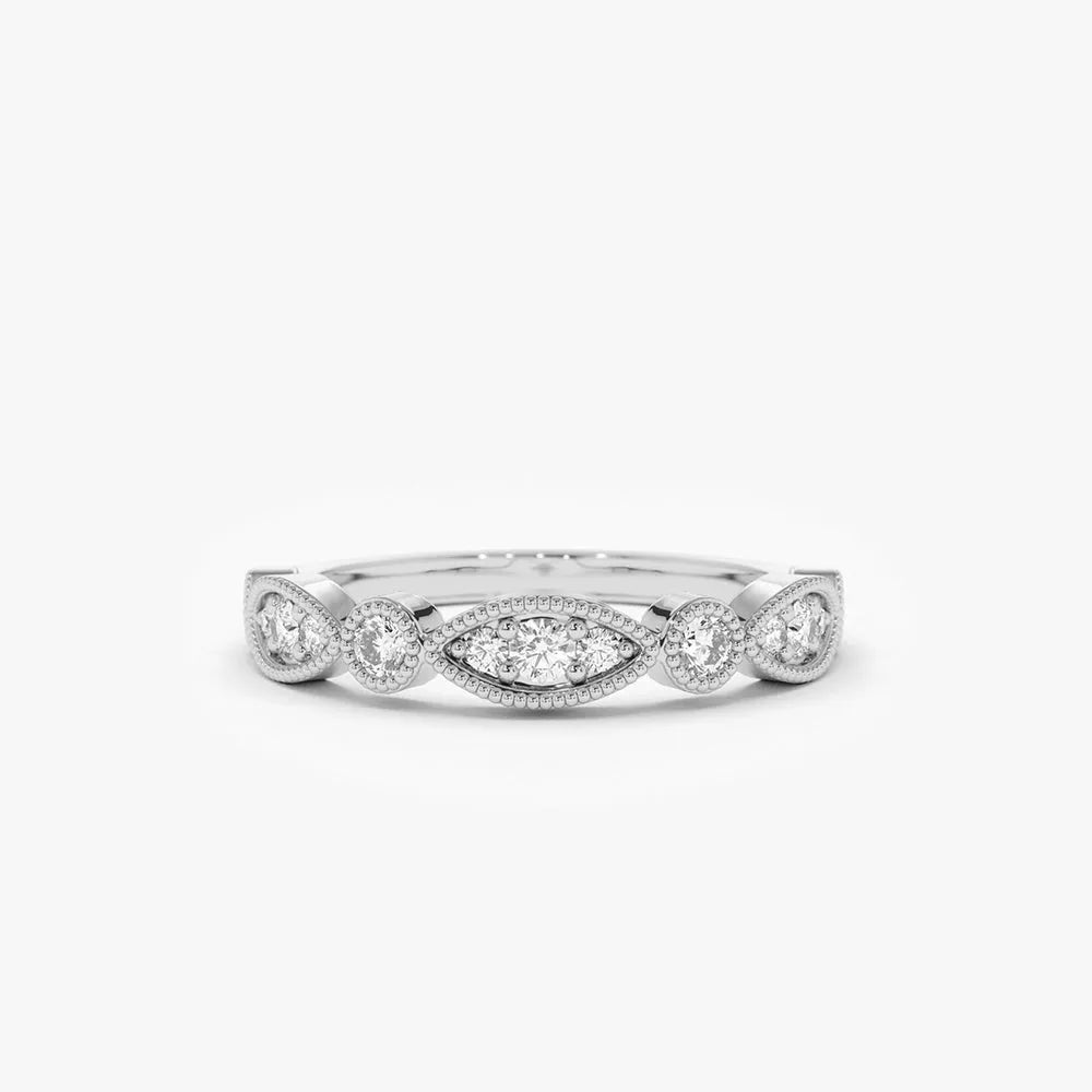 14K Gold 0.26 Carat Round Diamond Vintage Micro-Pave Wedding Ring Band