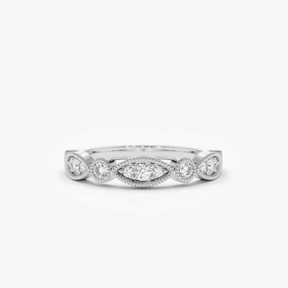 14K Gold 0.26 Carat Round Diamond Vintage Micro-Pave Wedding Ring Band