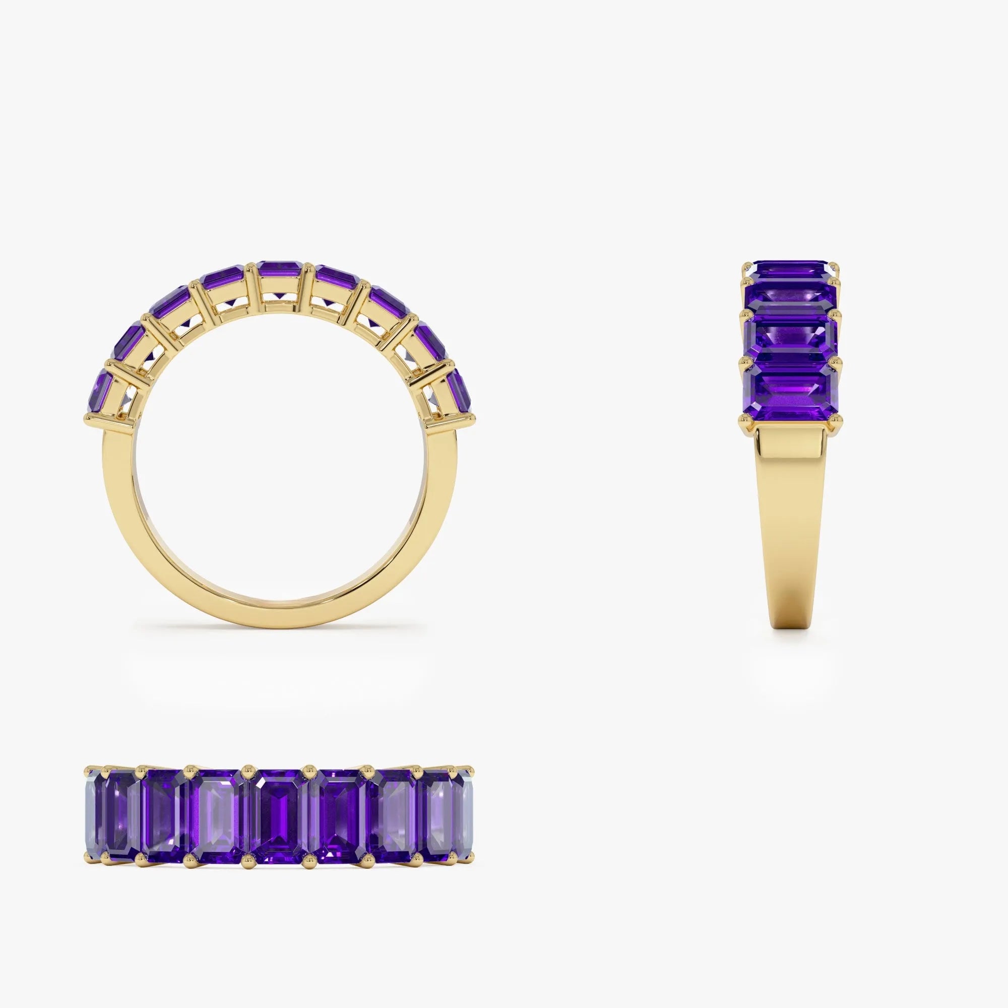 14K Solid Gold Emerald Cut Amethyst 2.55 Carat Nine Stone Ring