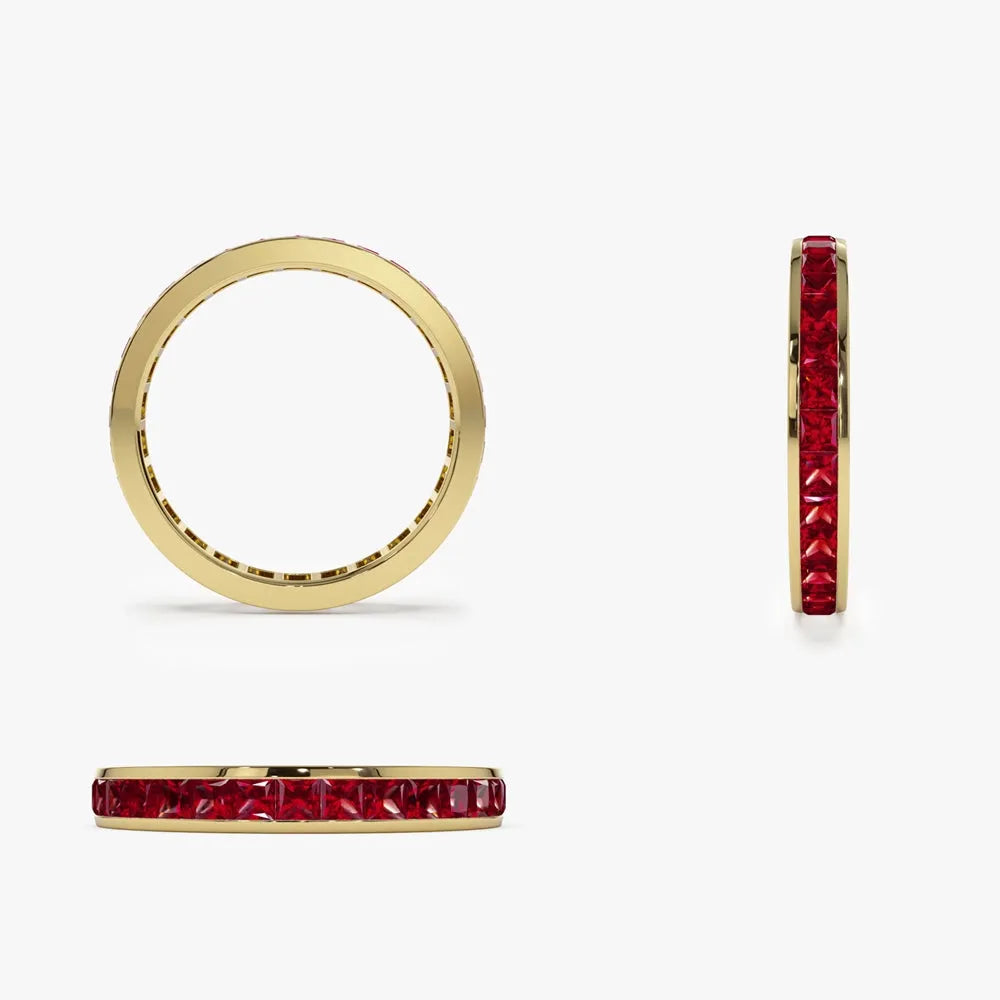 14k Gold Ruby Princess Cut Full Eternity Ring Channel Setting 1.85 ctw
