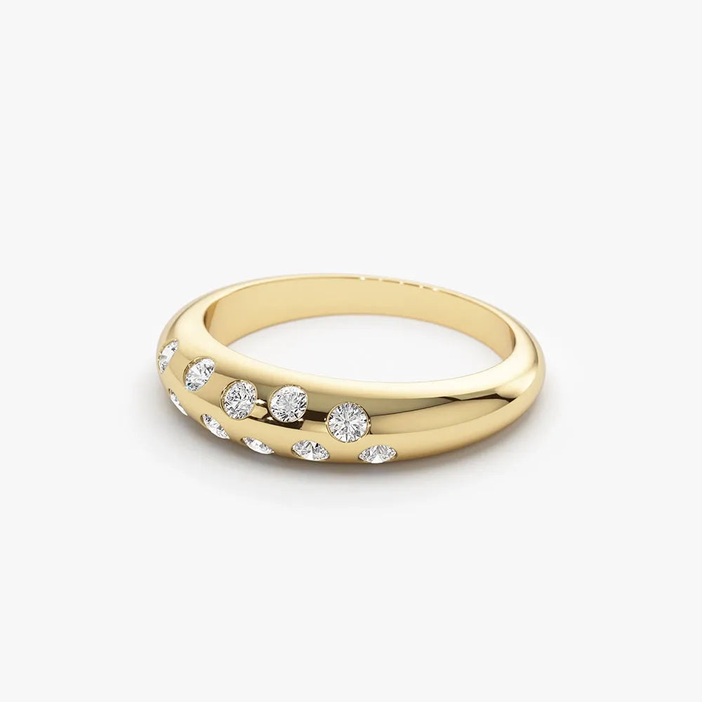 14K Solid Gold Round Diamond 0.30 Carat Dome Zig Zag Flush Setting Ring