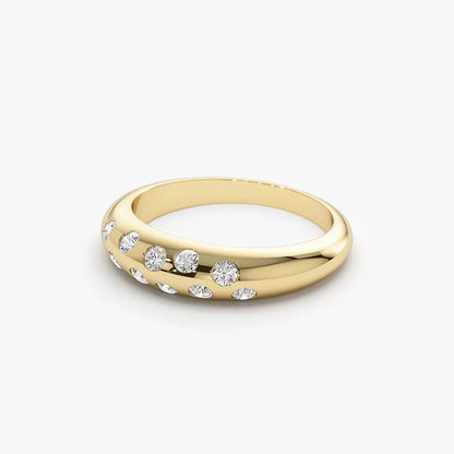 14K Solid Gold Round Diamond 0.30 Carat Dome Zig Zag Flush Setting Ring