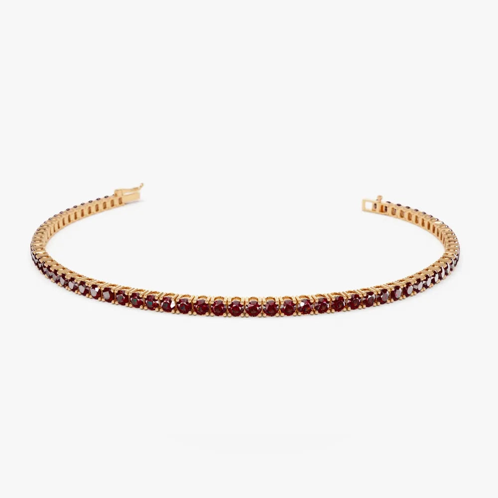 14k Gold Round Red Garnet 4 Prong Tennis Bracelet