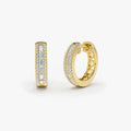 14k Gold Diamond Baguette and Round Cut Pave Hoop Earrings 0.50 ctw