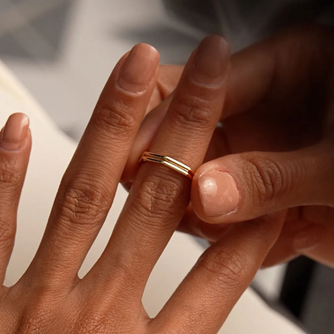 14k Gold Octagon Double Band Ring Wide Geometric Style