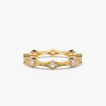 14k Gold Round Diamond Art Deco Stackable Wedding Band 0.28 ctw