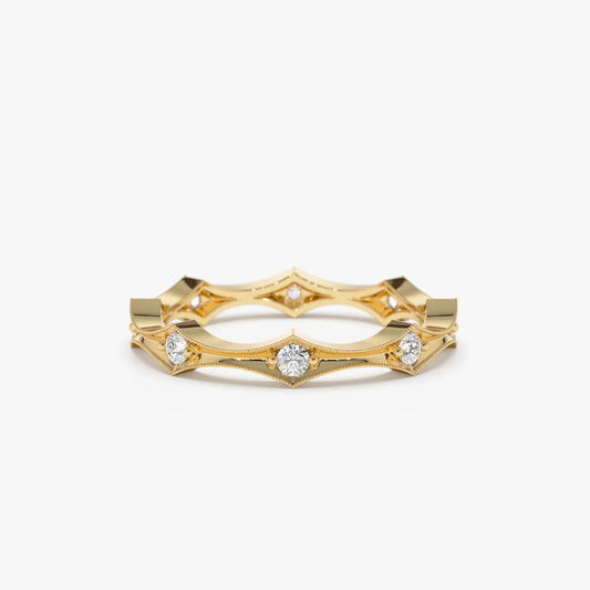 14k Gold Round Diamond Art Deco Stackable Wedding Band 0.28 ctw