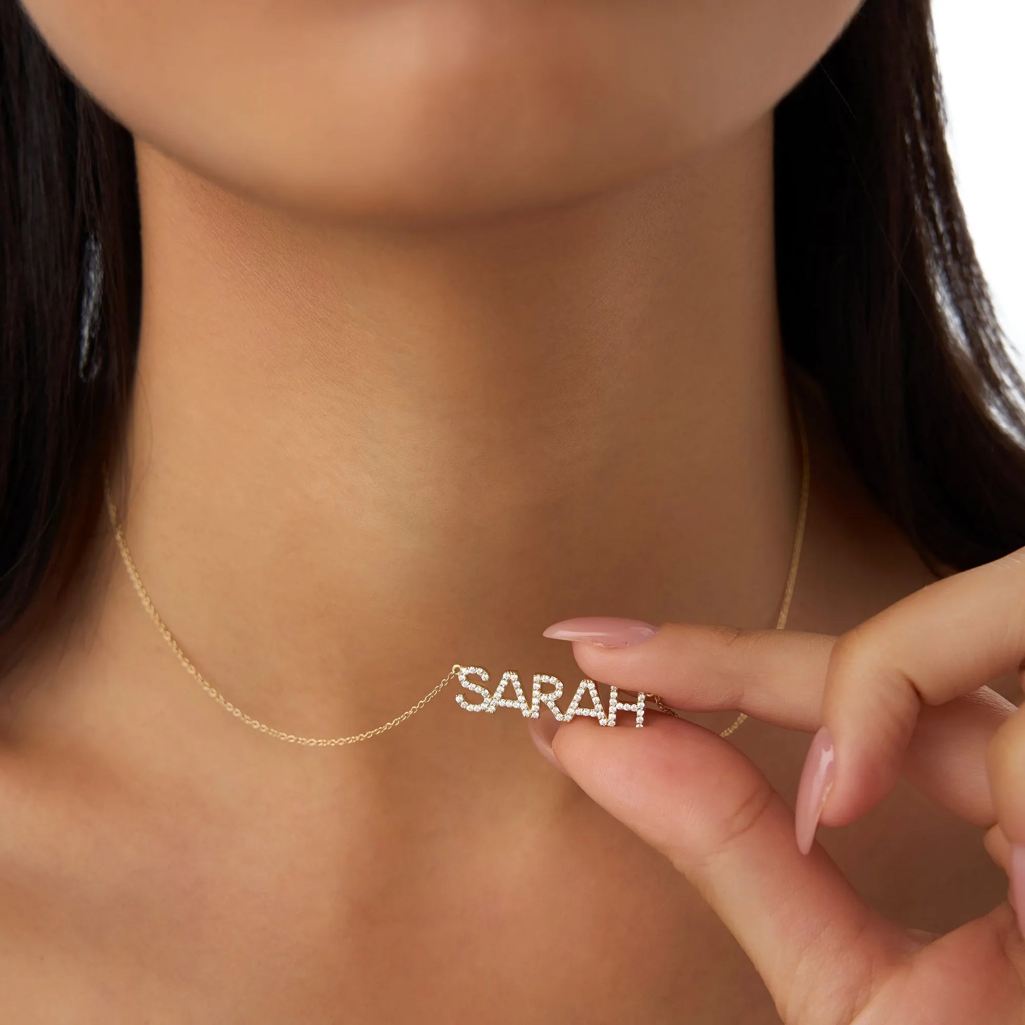 14K Solid Gold Diamond Personalized Name Necklace 0.12 CTW Per Letter
