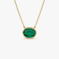 14k Solid Gold Oval and Octagon Cut Emerald 1.55 to 2.20 CTW Bezel Setting Necklace