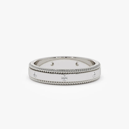 14k Gold Diamond Round Cut Wedding Band Flat Milgrain Edge 4mm 0.12 ctw