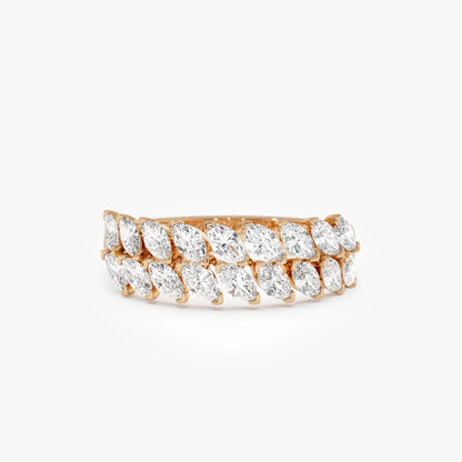 14k Gold Diamond Marquise Cut Double Row Ring 1.12 ctw