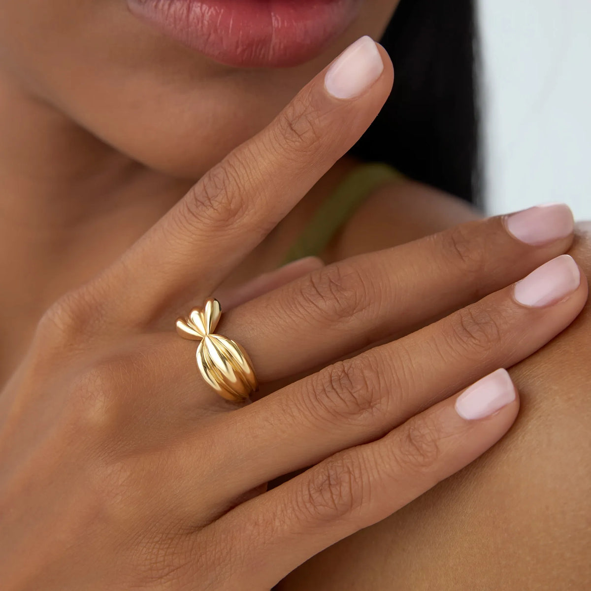 14k Solid Gold Bold Sculpted Dome Ring