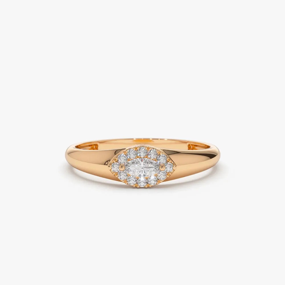 14K Gold Marquise Sapphire and 0.14 Carat Diamond Halo Ring