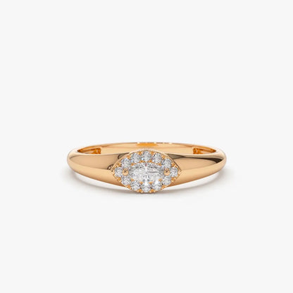 14K Gold Marquise Sapphire and 0.14 Carat Diamond Halo Ring