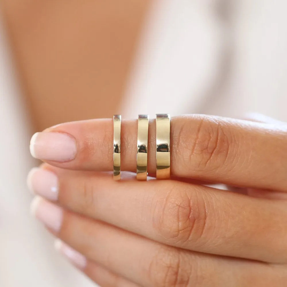 14K Solid Gold 3mm Flat Classic Minimalist Wedding Band Ring