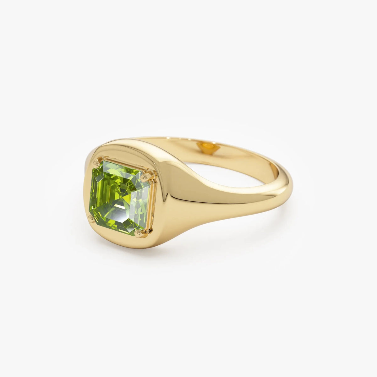 14K Solid Gold Asscher Cut Peridot 1.20 Carat Signet Ring