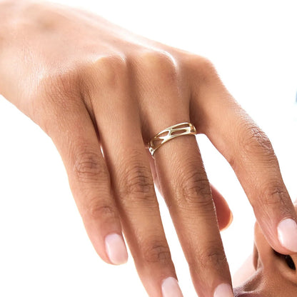 14k Gold Sculptural Statement Ring 5mm Wide Modern Band