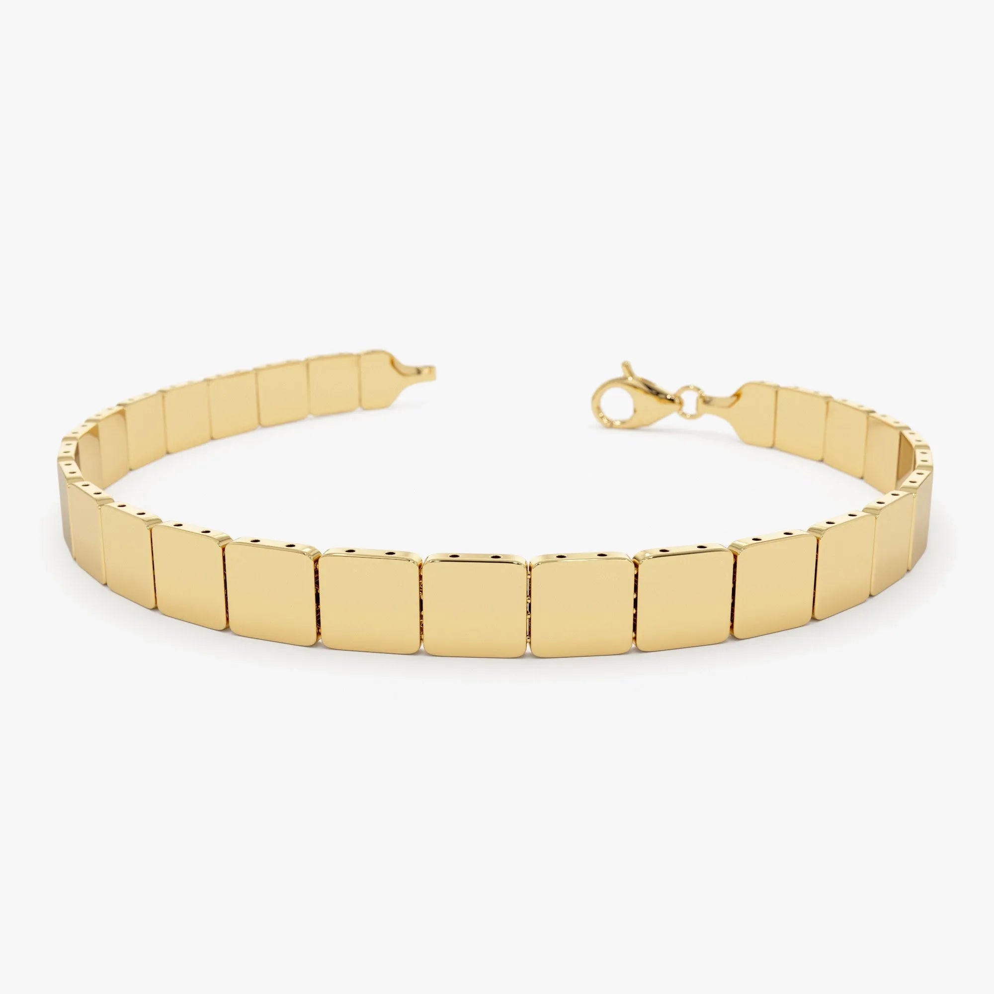 14k Gold Wide Square Link Stacking Chain Bracelet