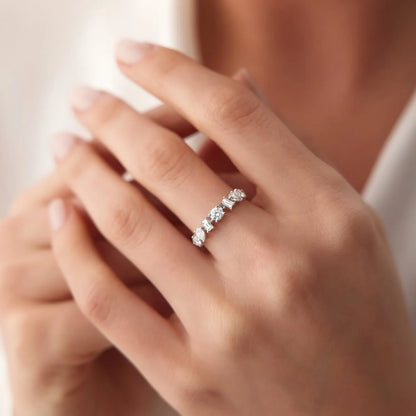 14k Gold Diamond Mixed Round Baguette and Pear Cut 0.77 Ctw Prong Set Ring