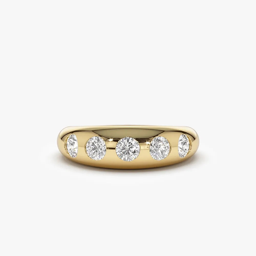 14K Solid Gold Round Diamond 0.90 Carat Dome Chunky Statement Ring