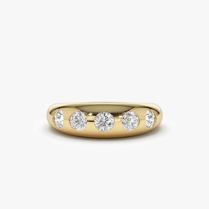 14K Solid Gold Round Diamond 0.90 Carat Dome Chunky Statement Ring