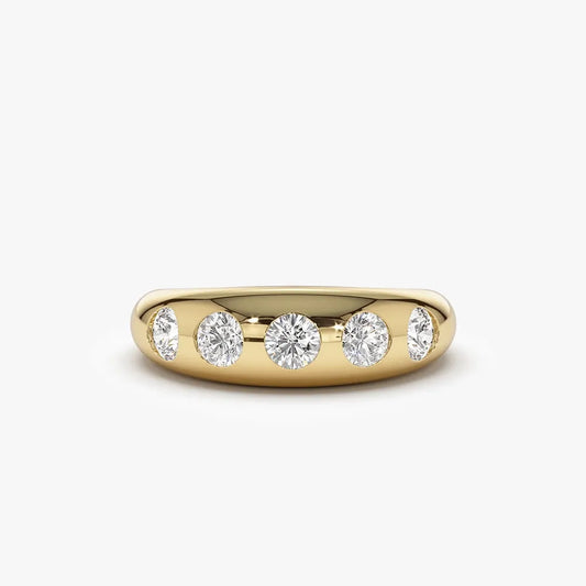 14K Solid Gold Round Diamond 0.90 Carat Dome Chunky Statement Ring