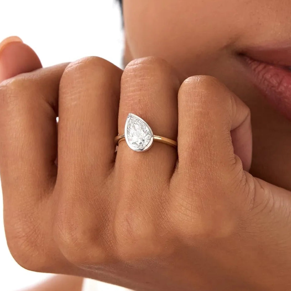 14k Gold 1.50ctw Pear Shaped Lab Grown Diamond Unique Engagement Ring Pia