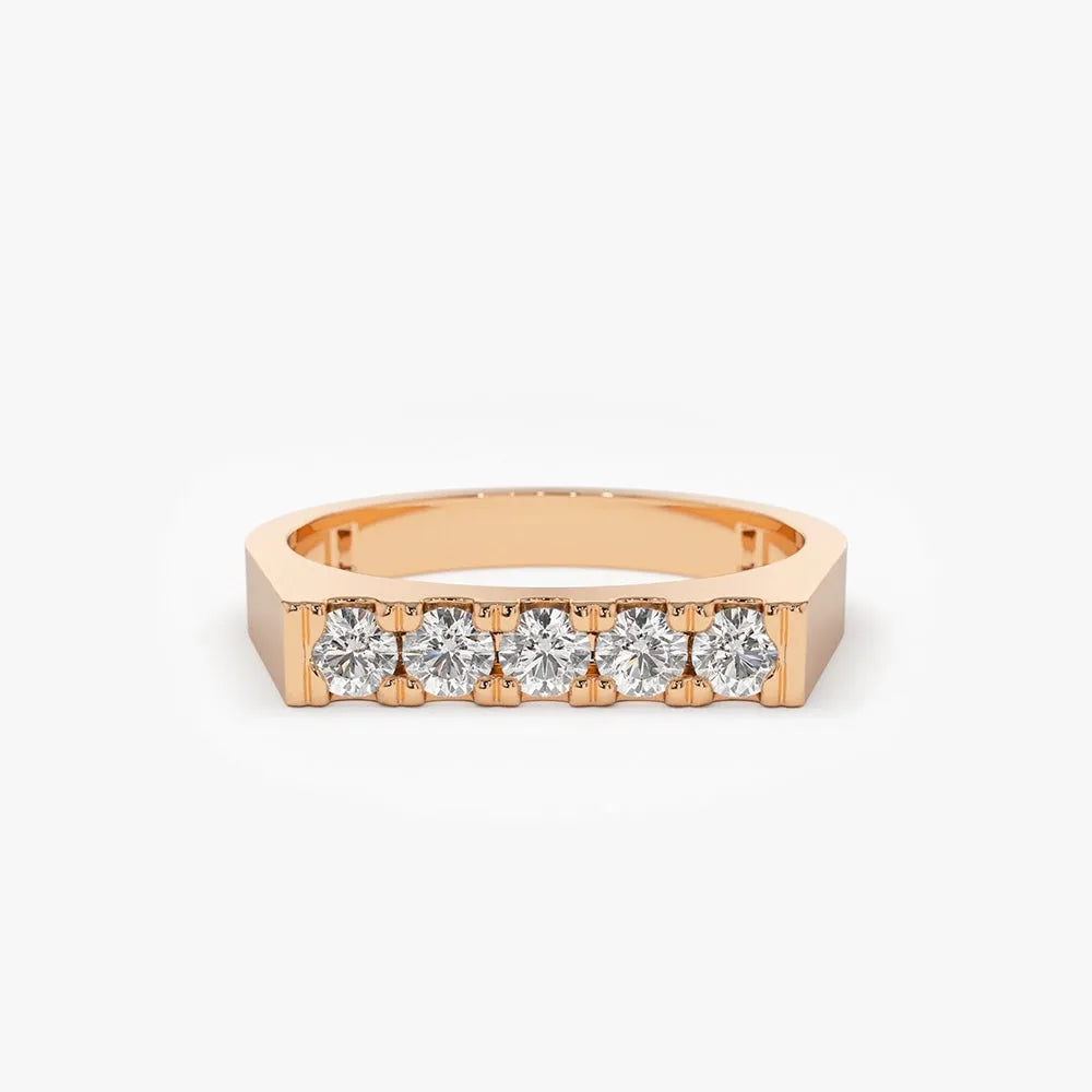 14K Gold 0.30ctw Round Diamond Rectangular Pinky Ring