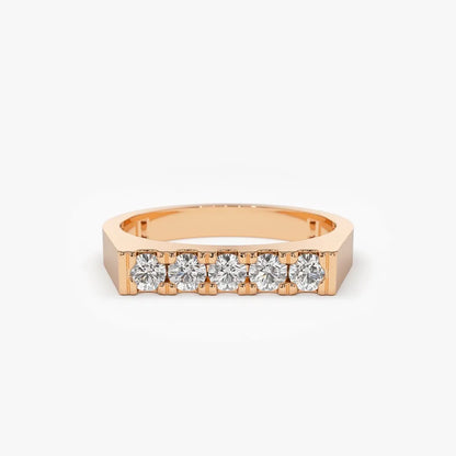 14K Gold 0.30ctw Round Diamond Rectangular Pinky Ring