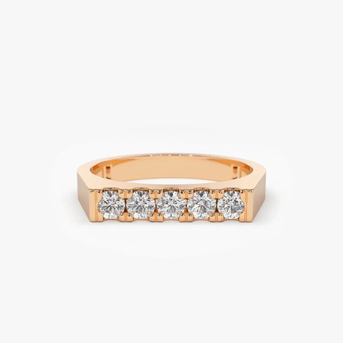 14K Gold 0.30ctw Round Diamond Rectangular Pinky Ring