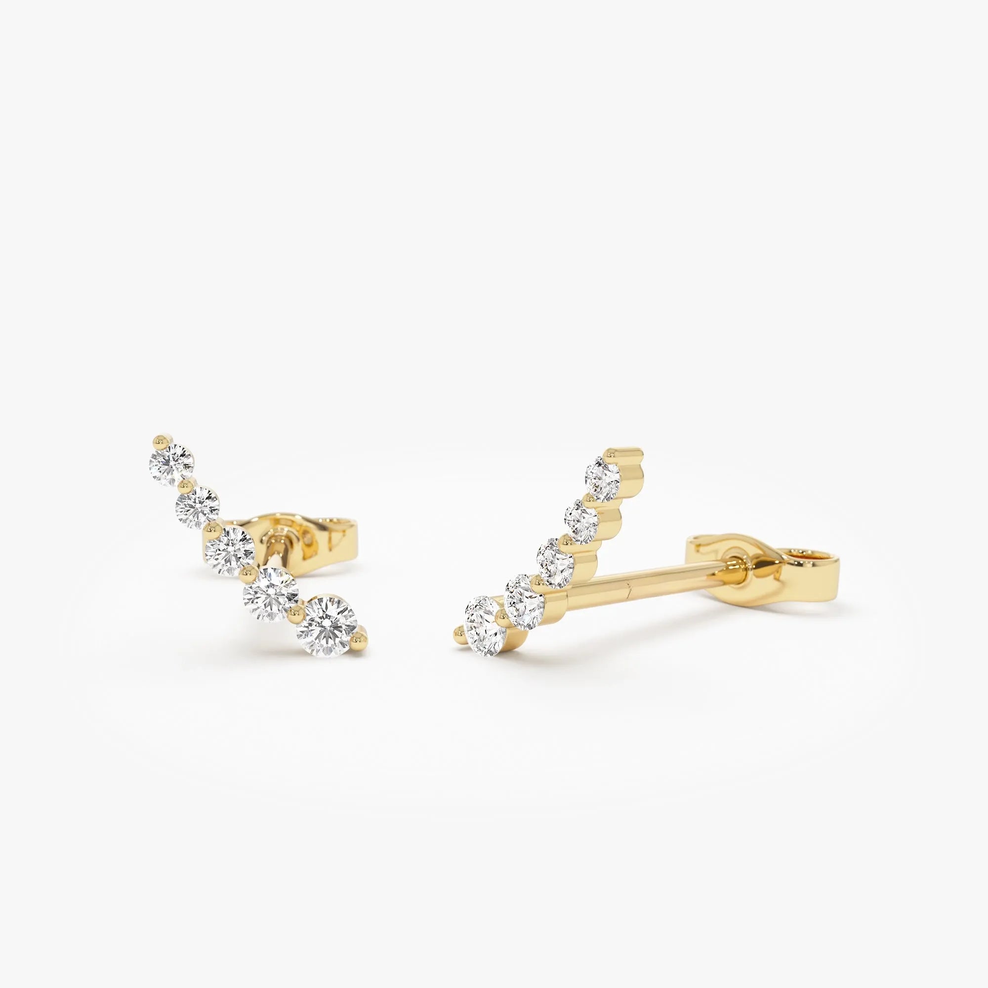 14k Gold Diamond Round Cut Crawler Stud Earrings 0.12 ctw