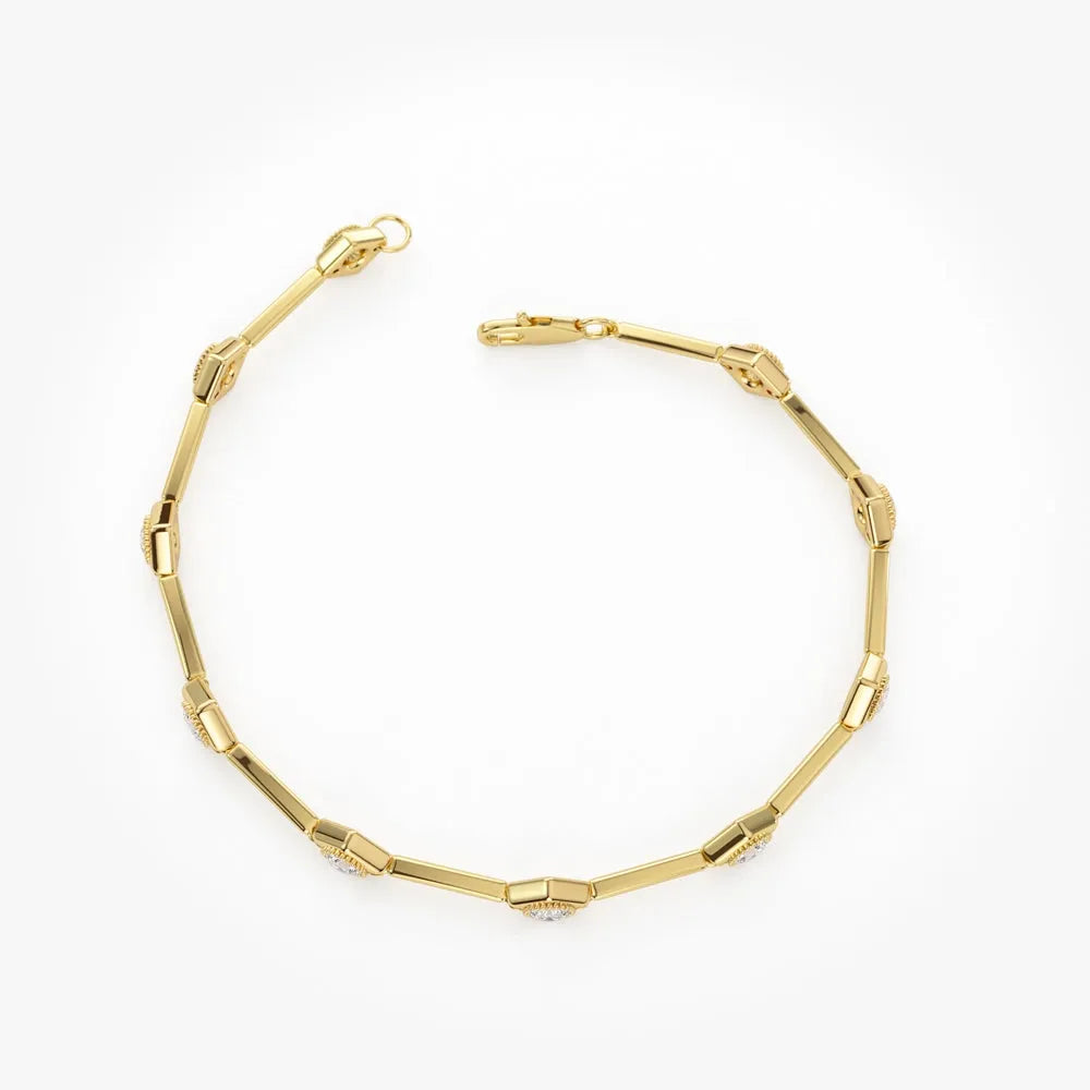 14K Solid Gold 1.20 CTW Round Diamond Milgrain Infinity Bezel Set Bracelet