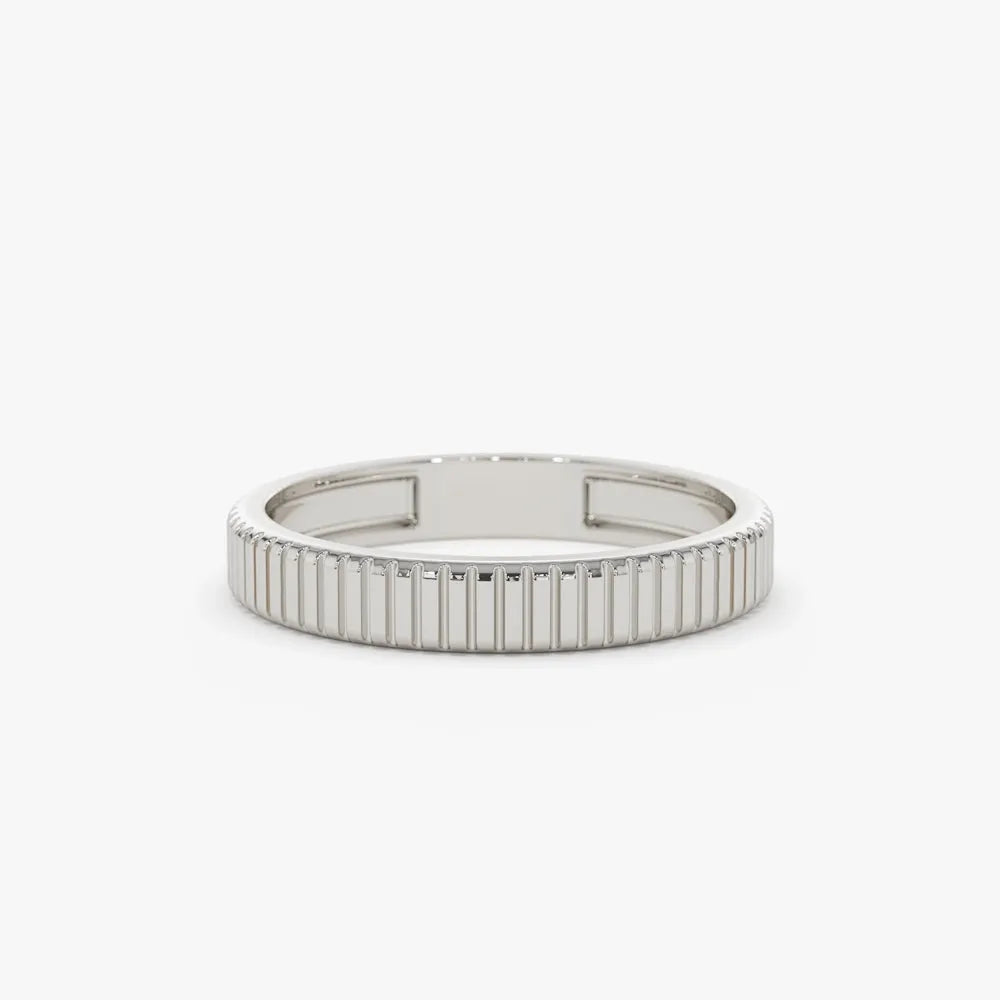 14K Solid Gold 3mm Ribbed Minimalist Wedding Band Ring