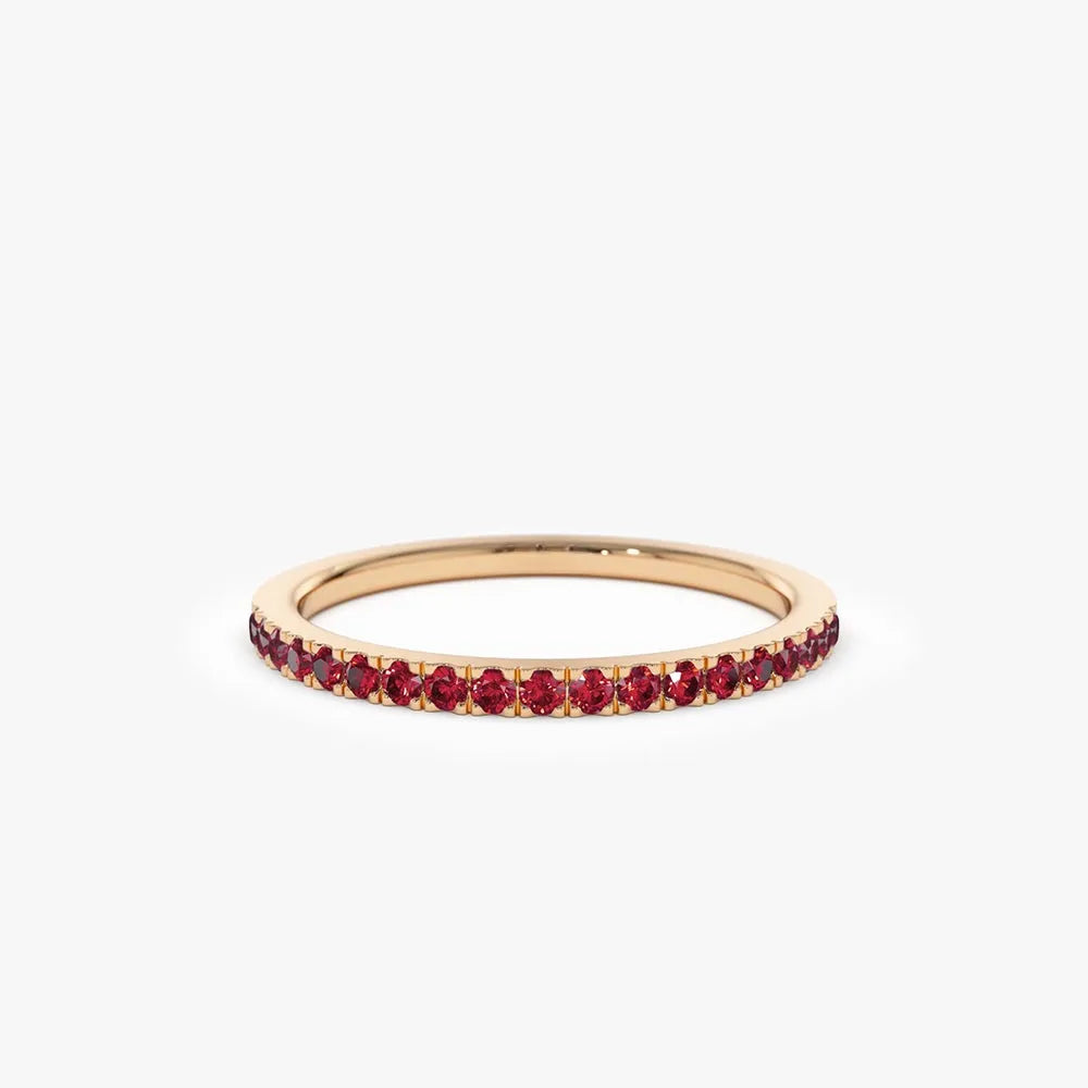 14k Gold Ruby Round Cut Half Eternity Pave Ring 0.30 ctw