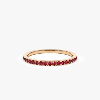 14k Gold Ruby Round Cut Half Eternity Pave Ring 0.30 ctw