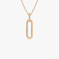14K Solid Gold 0.05 CTW Round Diamond Paper Clip Link Pendant Necklace