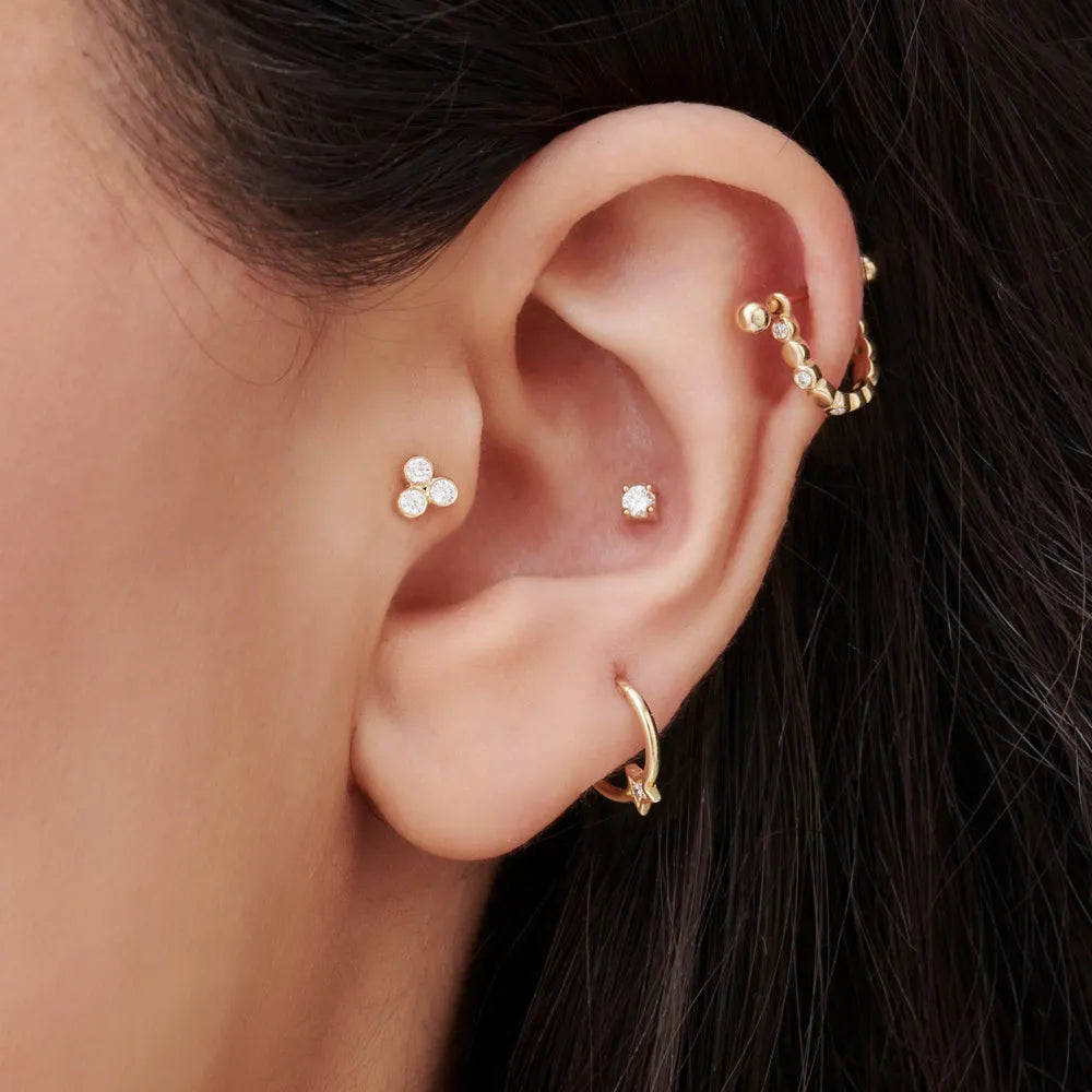 14k Gold Diamond Round Cut Prong Setting Stud Piercing Single Earring 0.08 ctw