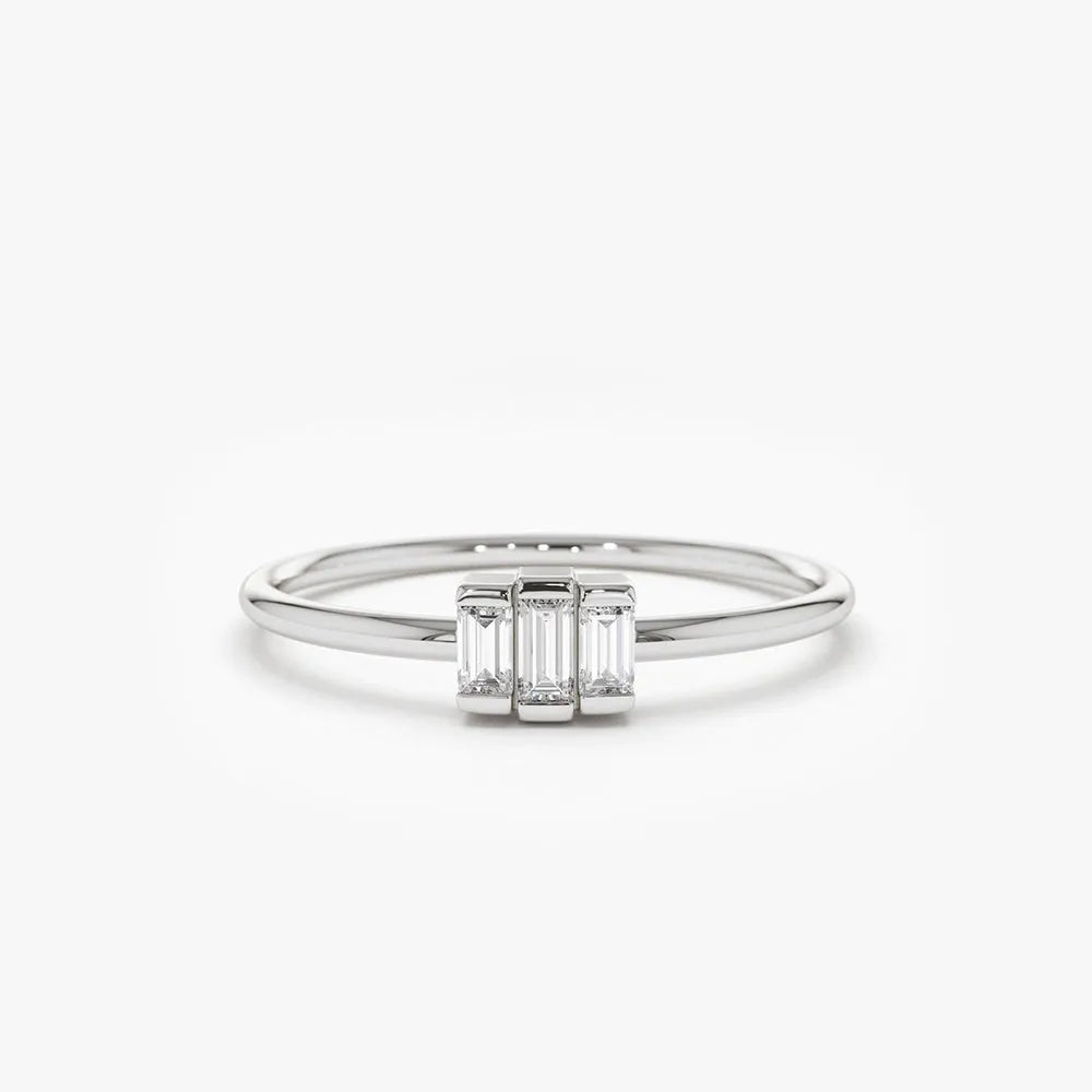 14K Solid Gold Baguette Cut Diamond Trio Channel Set Ring 0.18 CTW
