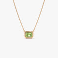 14k Solid Gold Peridot Emerald Cut Necklace 1.15 Carat Bezel Setting
