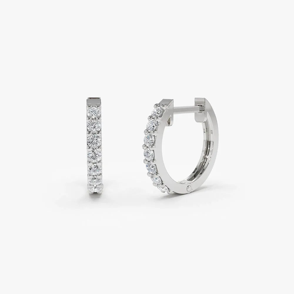 14K Solid Gold Round Diamond Micro Pave Hoop Earrings 0.23 CTW
