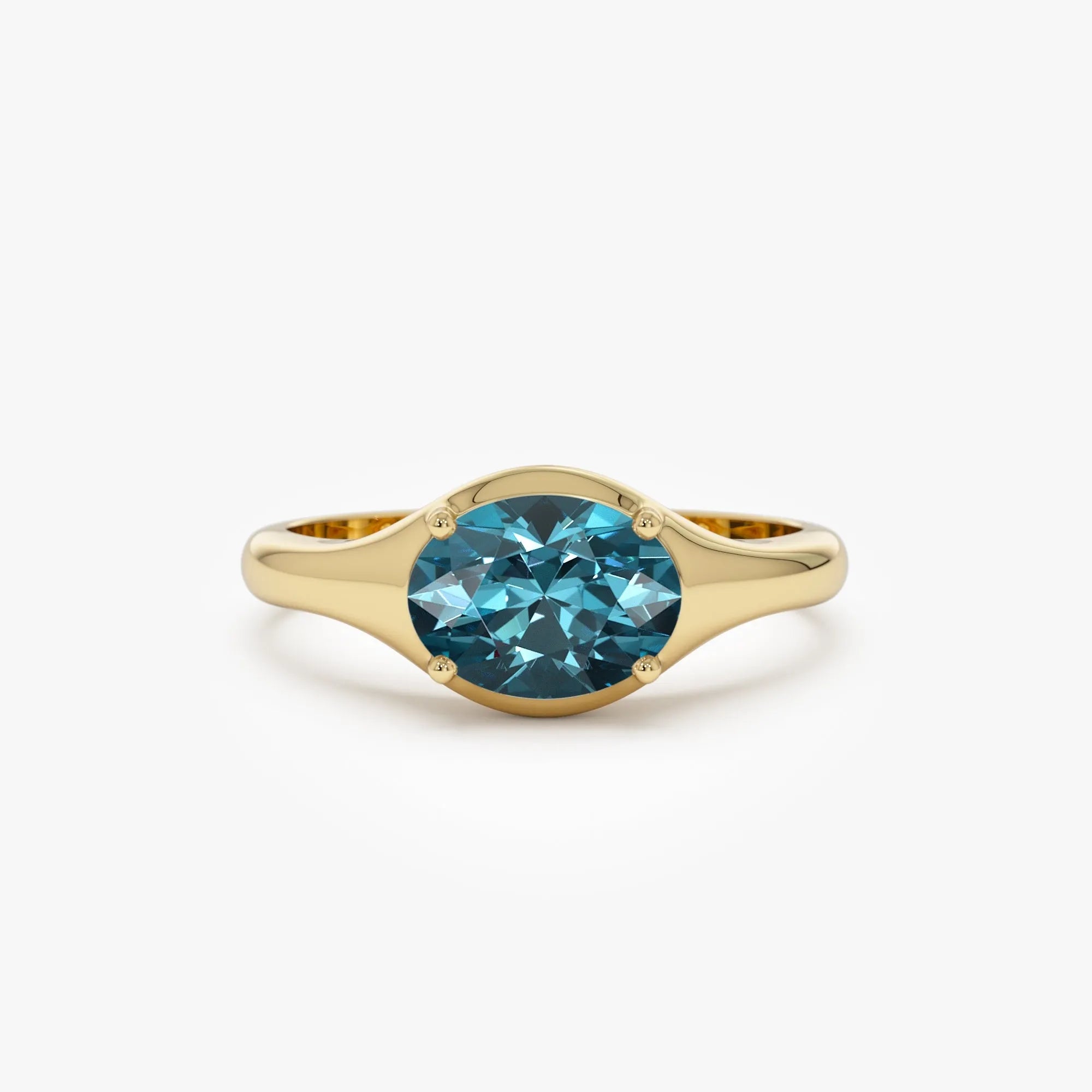 14K Solid Gold Oval Cut London Blue Topaz 0.90 Carat Prong Setting Ring