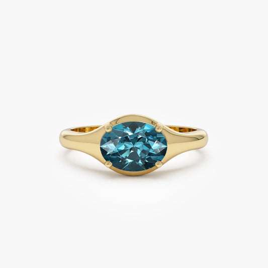 14K Solid Gold Oval Cut London Blue Topaz 0.90 Carat Prong Setting Ring