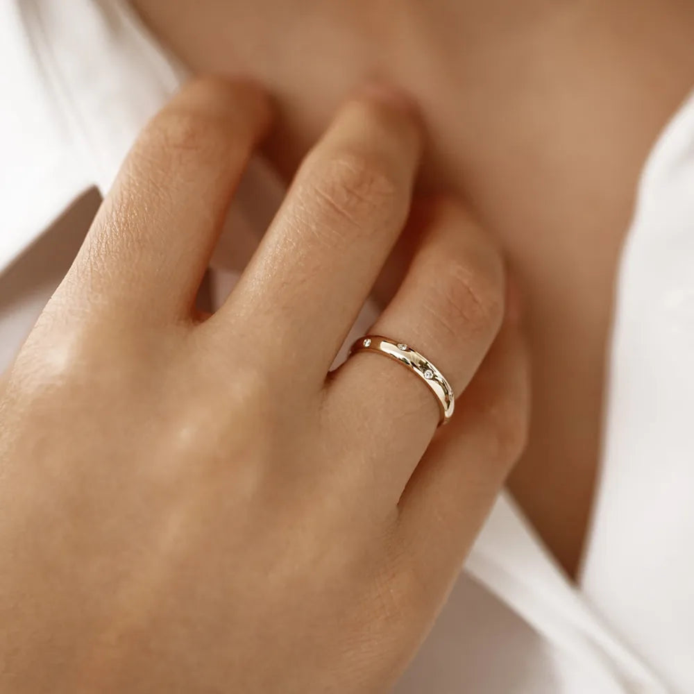 14k Gold 0.13ctw Round Diamond 3mm Dome Burnish Setting Women's Wedding Ring