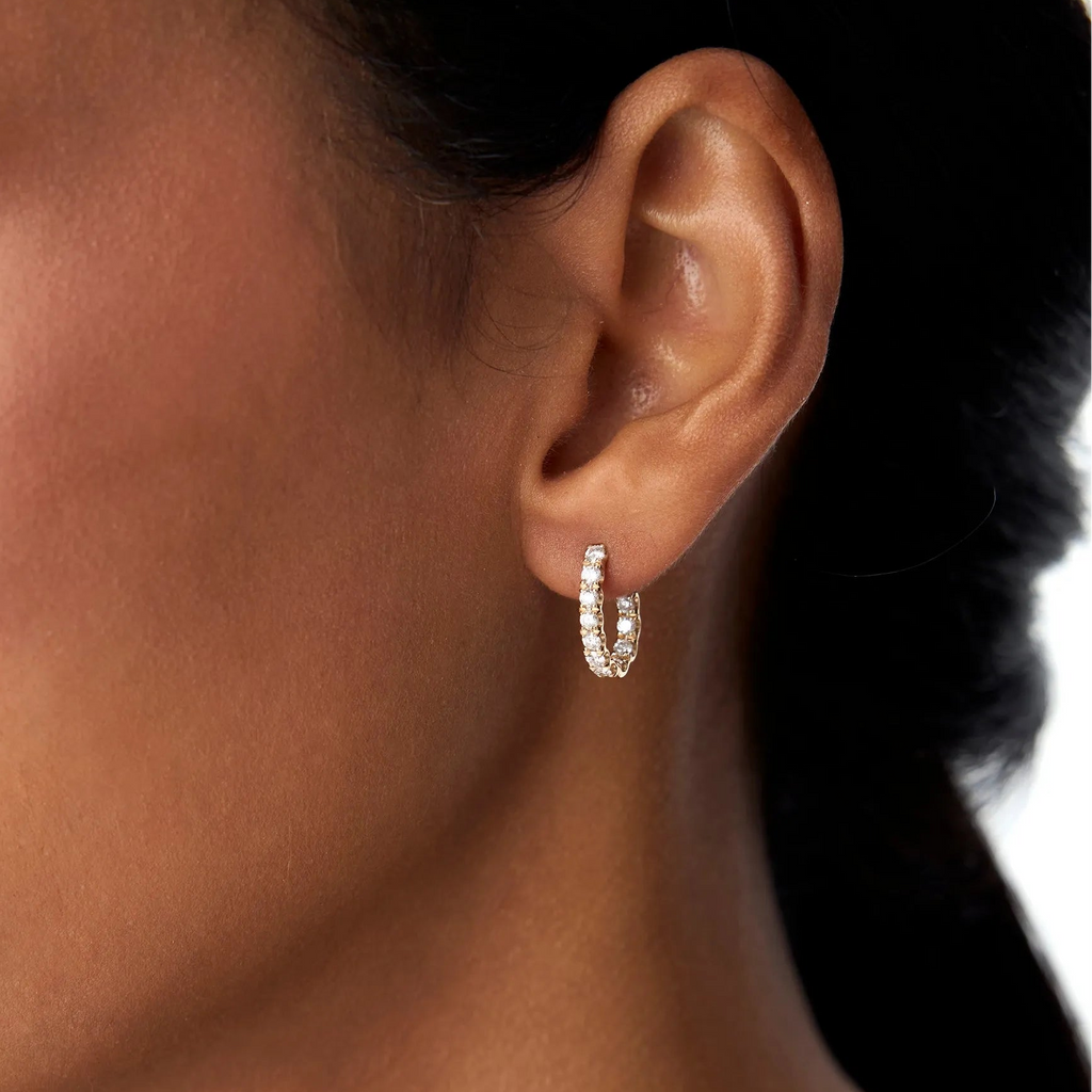 14k Gold Diamond Round Cut Inside Out J Hoop Earrings 0.95 ctw