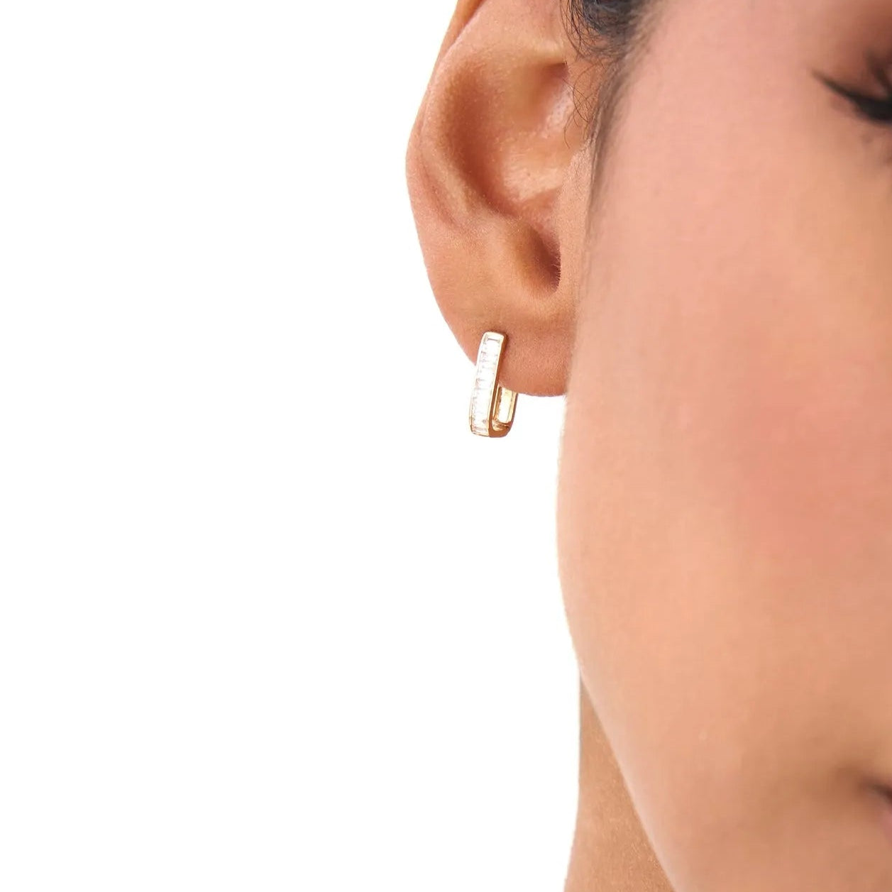 14k Gold Diamond Baguette Cut Channel Setting Hoop Earrings 0.45 ctw
