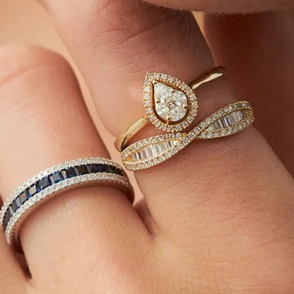 14k Gold Baguette and Round Diamond 0.40 Carat Nesting Wedding Band Ring