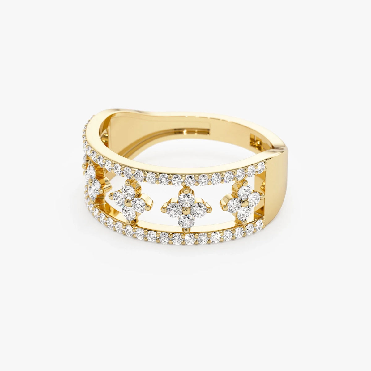 14K Solid Gold Round Diamond 0.54 Carat Double Row Pave Cluster Accents Ring