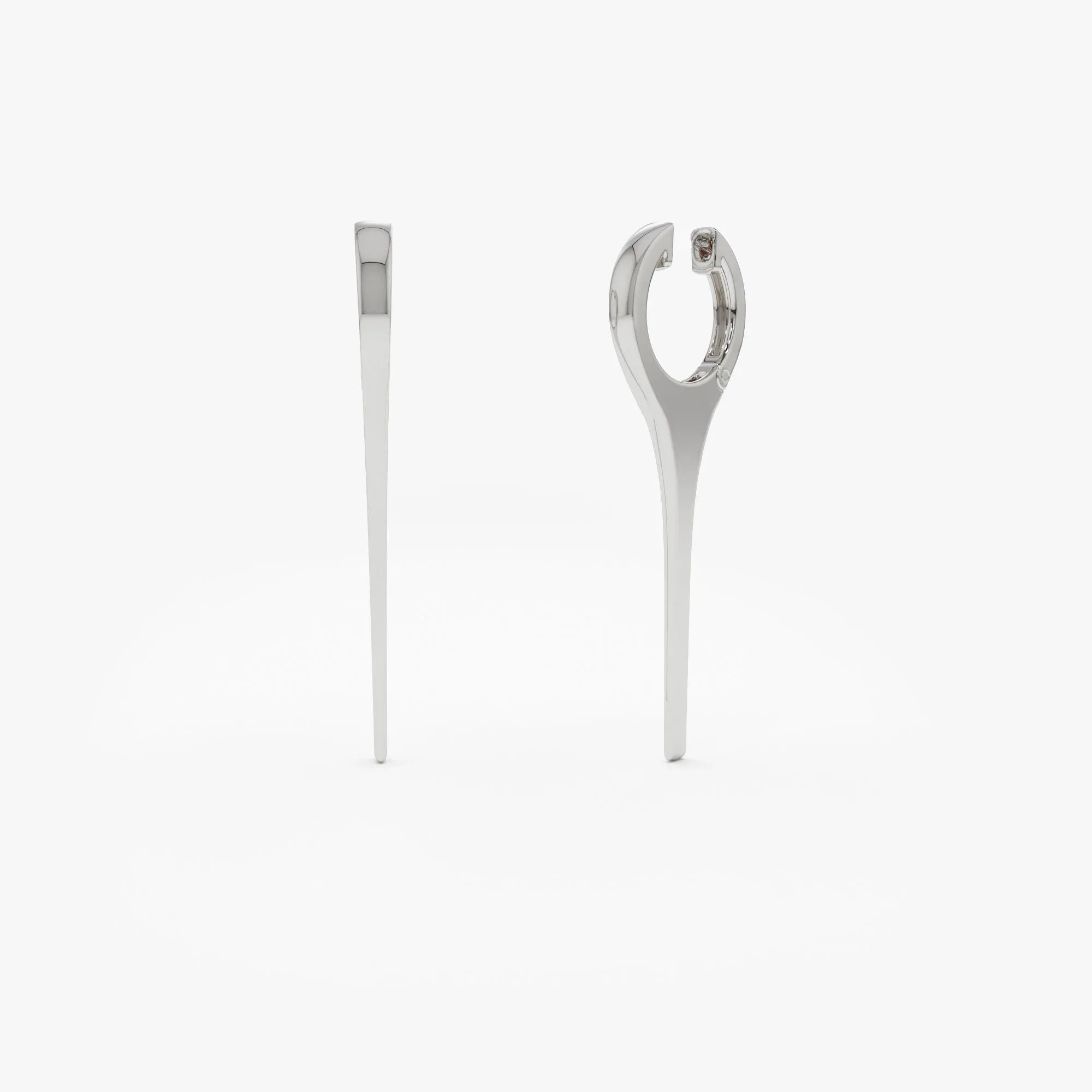 14k Solid Gold Dagger Statement Drop Hoop Earrings 40mm Length 10mm Inner Diameter